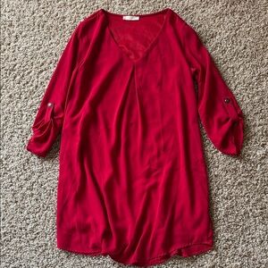 Lush Red Long Sleeve Shift Dress